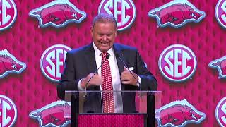 Watch Arkansas Head Coach Sam Pittman SEC Media Days [upl. by Atiroc]