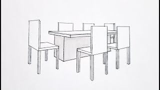 How to draw a dining room sets in two point perspective step by step [upl. by Shepard]