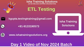 ETL Testing Day1 Video On 7th Nov 2024Call or WhatsApp us on 919133190573 to Enroll [upl. by Edwina]