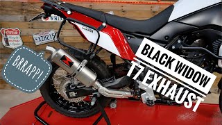 Tenere 700 Black Widow Exhaust  Sound and Install [upl. by Sherj]