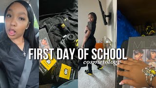 GRWM FIRST DAY OF SCHOOL Cosmetology  VLOG 💇🏽‍♀️❤️ [upl. by Nauwtna]