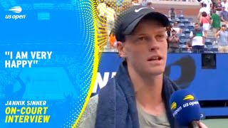 Jannik Sinner addresses fans in oncourt interview  2024 US Open Round 3 [upl. by Salangia881]