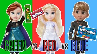 Elsa and Anna Toddlers Shopping Color Challenge at Grocery Store  Green vs Red vs Blue [upl. by Edieh]