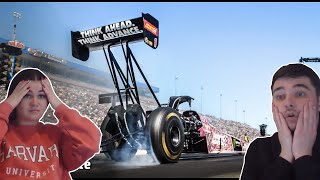 British Couple Reacts to the Fastest Accelerating Vehicles on the planet  NHRA Drag Racing [upl. by Ariahay]