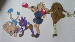 How to draw Pokemon No236 Tyrouge No106 Hitmonlee No107 Hitmonchan No 237 Hitmontop [upl. by Zenitram]