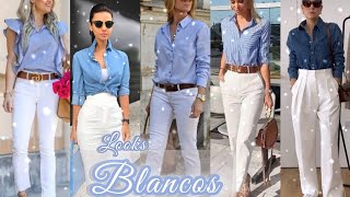 MODA 2024 LOOKS BLANCOS CON JEANS DE MEZCLILLA [upl. by Nafis987]