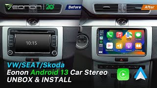 Unboxing amp Installing 2023 Eonon VWA12S Android 13 Car Radio on Volkswagen  CarPlay amp Android Auto [upl. by Nalo15]