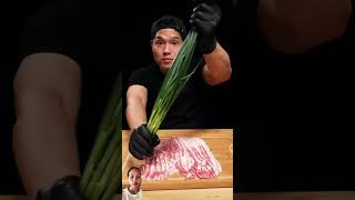 Rolling pork with Garlic leaves😊 shorts food cooking shortsfeed shortviral shortvideo yummy [upl. by Fox]