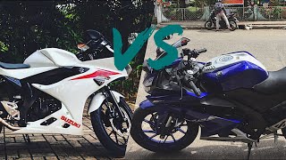 Yamaha R15 V3 vs Suzuki GSX R150 Drag Race  SuperBikes Channel [upl. by Sibylla]