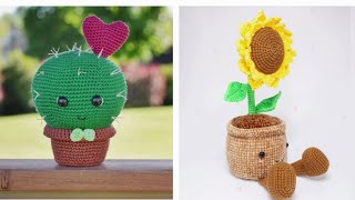 Crochet flower pot crochet knitted flower flowerpot crochetandfashion video trending [upl. by Tniassuot]