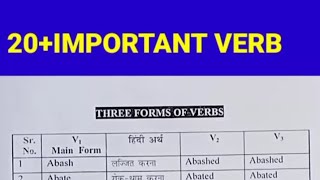 20 Common VERBS  Verb List V1 V2 V3  Verb Forms in English Grammar  Verbs In English Grammar [upl. by Elvera]