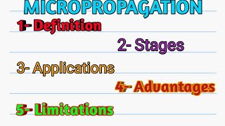 Micropropagation its definition stages application advantages and limitations [upl. by Zima862]