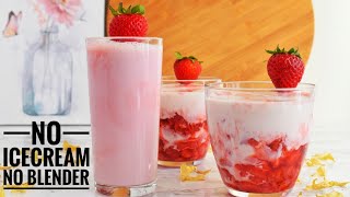 Rich And Creamy Strawberry Milkshake With Fresh Strawberries  No Ice cream Required  No Blender [upl. by Goodspeed]