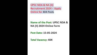 UPSC NDA amp NA II Recruitment 2024 – Apply Online for 404 Posts [upl. by Aileon]