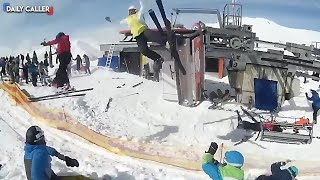 Skiers Go Flying In The Ski Lift Ride From Hell [upl. by Sollars]