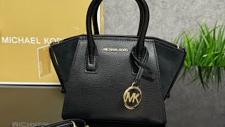 Распаковка сумки MICHAEL KORS Avril Small Leather TopZip Satchel black [upl. by Ynnatirb]