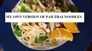 MY OWN VERSION OF PAD THAI RICE NOODLESASIAN FOOD [upl. by Ahsercul]