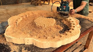 Lets See Me Using Machines To Wood Processing Easily A FlowerShaped Table With A Fairly Solid Leg [upl. by Palla]