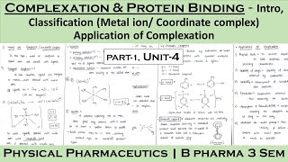 Complexation and protein binding  classification of complexation  Metal ion complex  Application [upl. by Brandenburg]