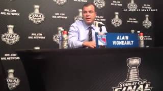 Speak french or just like the language rangers coach Alain vigneault answers a question before game [upl. by Eadnus]