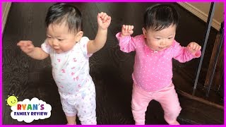 Twin Babies Walking for the First Time Family Fun Daily Vlog with Ryans Family Review [upl. by Ennelram]