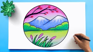 Easy Scenery Drawing  Colorful landscape to draw [upl. by Benji345]