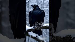 Raven and Chicks in High Nest Amid Snowstorm [upl. by Garcon]