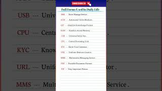 Important full forms ATM  SMS KYC CPU gk most Important full form shortsias [upl. by Raffaello156]