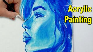 PORTRAIT Painting with only two colors  Realistic Acrylic Painting Demonstration [upl. by Refotsirc]