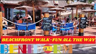 BENIDORM Beachfront WALK☀️💬🌴 FUN FOR ALL Chess Players Disabled Or Pumping Music🌊🏖️ 🍹benidorm [upl. by Nedyrb288]