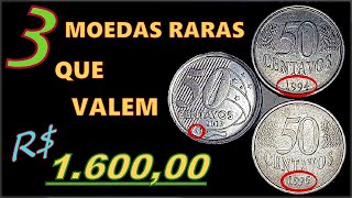 3 Moedas de 50 centavos que valem 1600 Reais 1994 1995 e 2019 cunho trocado disco trocado etc [upl. by Ffirahs843]