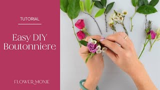 EASY DIY Boutonniere by Flower Moxie SUPER FAST TUTORIAL [upl. by Bello]