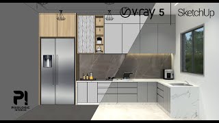 How to design Kitchen room  Sketchup tutorial  Vray 5 Sketchup interior  Pixologic Interior [upl. by Nnylecyoj]