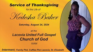 Service of Thanksgiving for Kedesha Baker [upl. by Sterling]