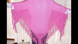 Scialle a filet con frange alluncinetto  Crochet fringed shawl tutorial ENG SUB parte 22 [upl. by Alakam163]