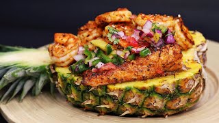 The BEST Cajun salmon and Shrimp Pineapple Bowl Great Summer Treat [upl. by Liesa]