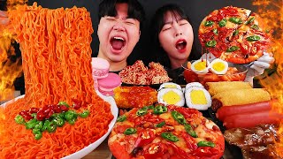 ASMR MUKBANG 편의점 핵불닭 미니 떡볶이 amp 핫도그 amp 치즈 피자 FIRE Noodle amp HOT DOG amp CHEESE PIZZA EATING SOUND [upl. by Dorcus399]