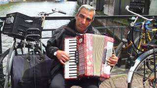 Bulgarian Gypsy Accordeon player in Amsterdam sings  7  6  2012 [upl. by Ortrud]