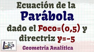 Ecuación de la PARÁBOLA con foco en 05 y directriz y5  La Prof Lina M3 [upl. by Dnaltroc463]