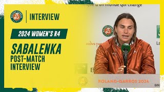 Sabalenka Round 4 postmatch interview  RolandGarros 2024 [upl. by Elleiand313]