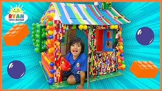 Ryan Pretend Play with Lego and Color Balls Box Fort Playhouse [upl. by Hales406]