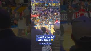 Nikola Jokic knocks out Luka Doncic in a game of Knockout at AllStar Practice 😂 nba lukadoncic [upl. by Micco]