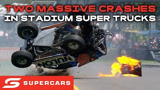 Two MASSIVE Stadium Super Truck Crashes In Adelaide  2024 Repco Supercars Championship [upl. by Meer]