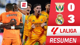 REAL MADRID GOLEÓ 30 a LEGANÉS GOLES de MBAPPÉ VALVERDE Y BELLINGHAM VINICIUS asistió  La Liga [upl. by Annibo]