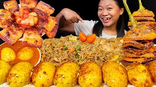 Eating Spicy Masala Egg Curry Grilled PorkBrinjal Pakauda amp Fried Rice Nepali Mukbang Eating Show [upl. by Jung]