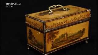 Hygra TC733 Antique Toleware Tea Chest with Landscape Paintings Iconic Circa 1765 [upl. by Anib]