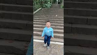 Cute Baby Imitates His Father And Climbs Up The High Stairscomedy cutebabyfunnyvideossmile [upl. by Stets]