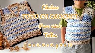 CHALECO A CROCHET 👑😍 CHALECO PARA NIÑOS TALLA 4 6 8 A 10 TODO EN CROCHET PARTE 2 Mary Rolon [upl. by Adlin]