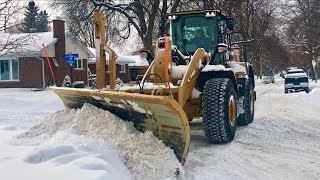 Snow Removal CAT Plowing Deep Snow with Wing [upl. by Aneelad]