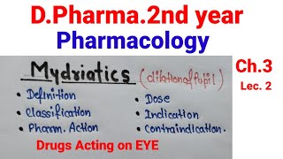 Mydriatics  Drugs acting on EYE Ch3 Pharmacology  DPharma2nd mydriatics pharmacology [upl. by Loss]